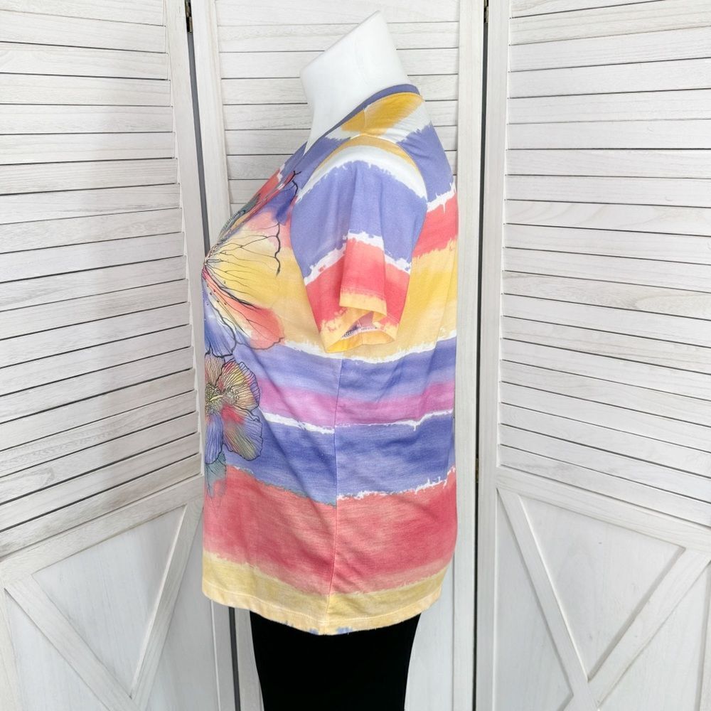 White Stag Ombre Striped Floral Studded Tee Shirt Purple Pink Yellow XXL - Picture 2 of 11
